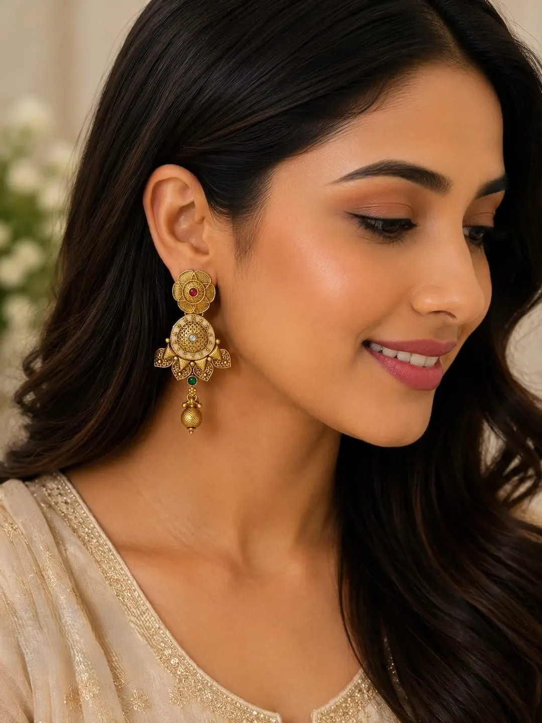 GOLD TONE ANTIQUE CHANDBALI EARRING