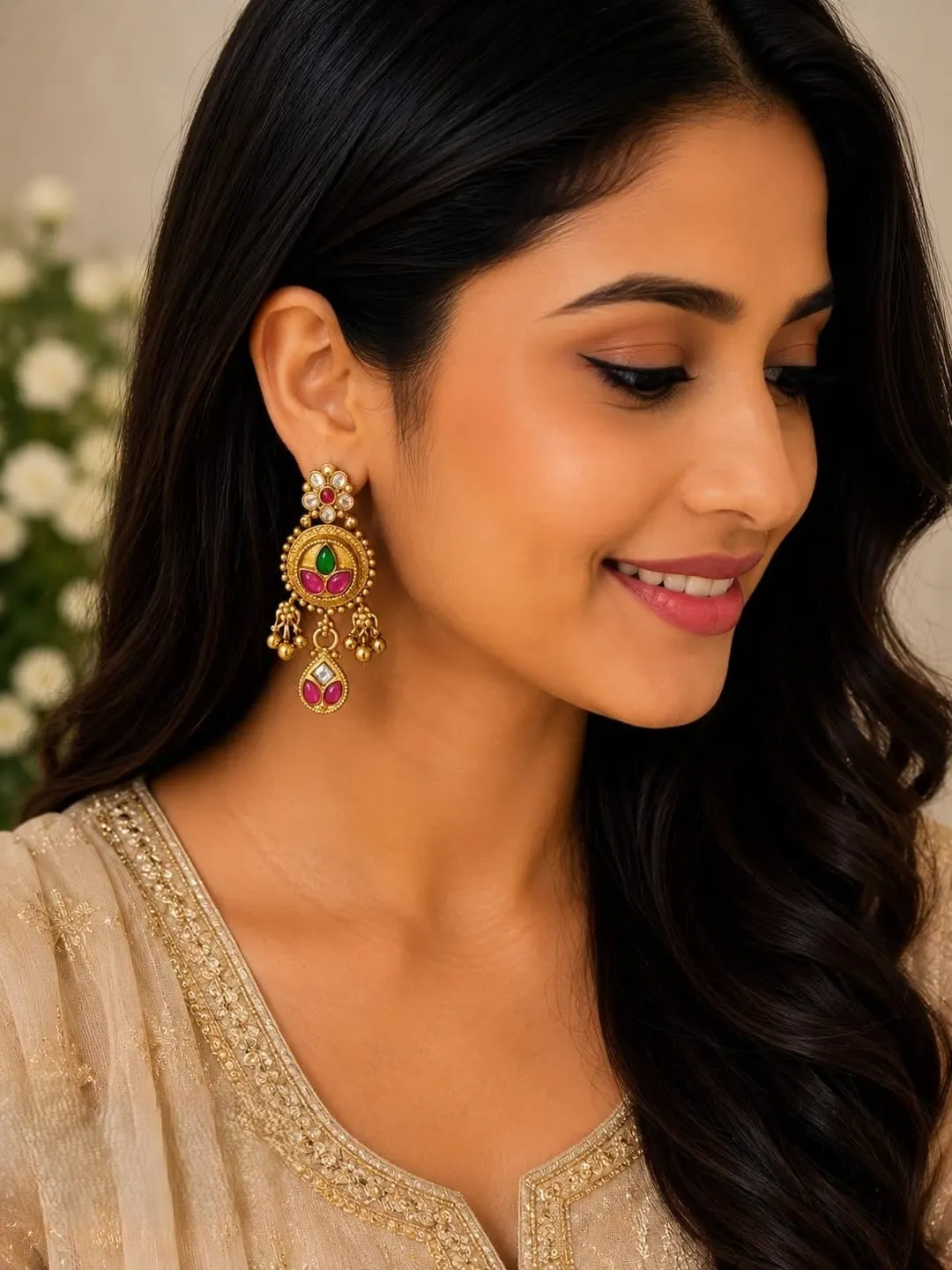 TRADITIONAL GOLD TONE CHANDBALI EARRING