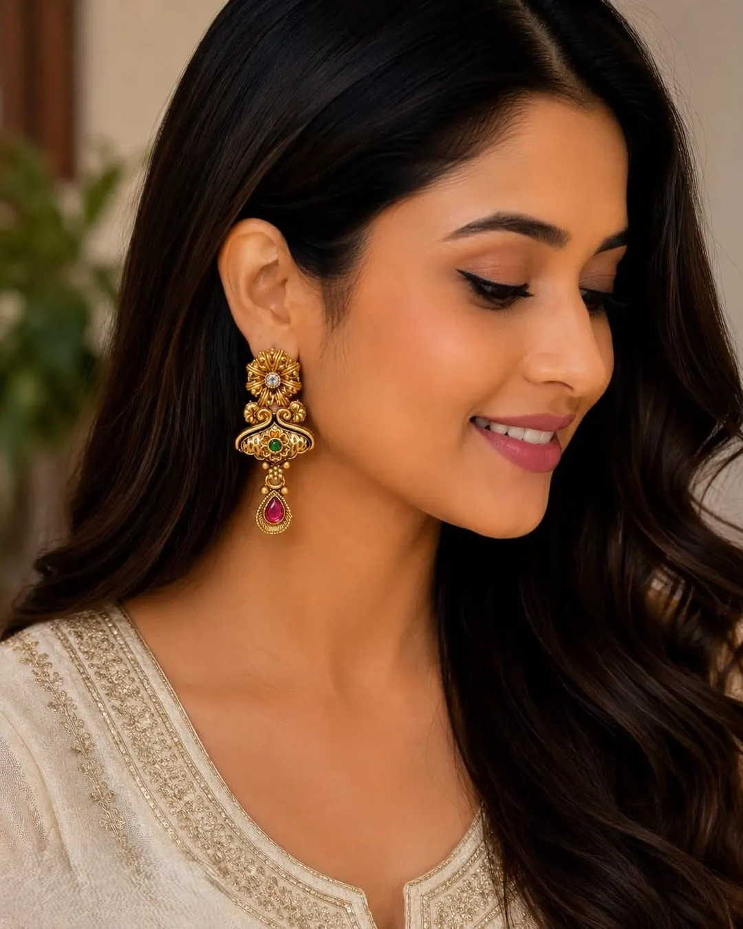 ANTIQUE GOLD TONE TRADITIONAL CHANDELIER DROP EARRING