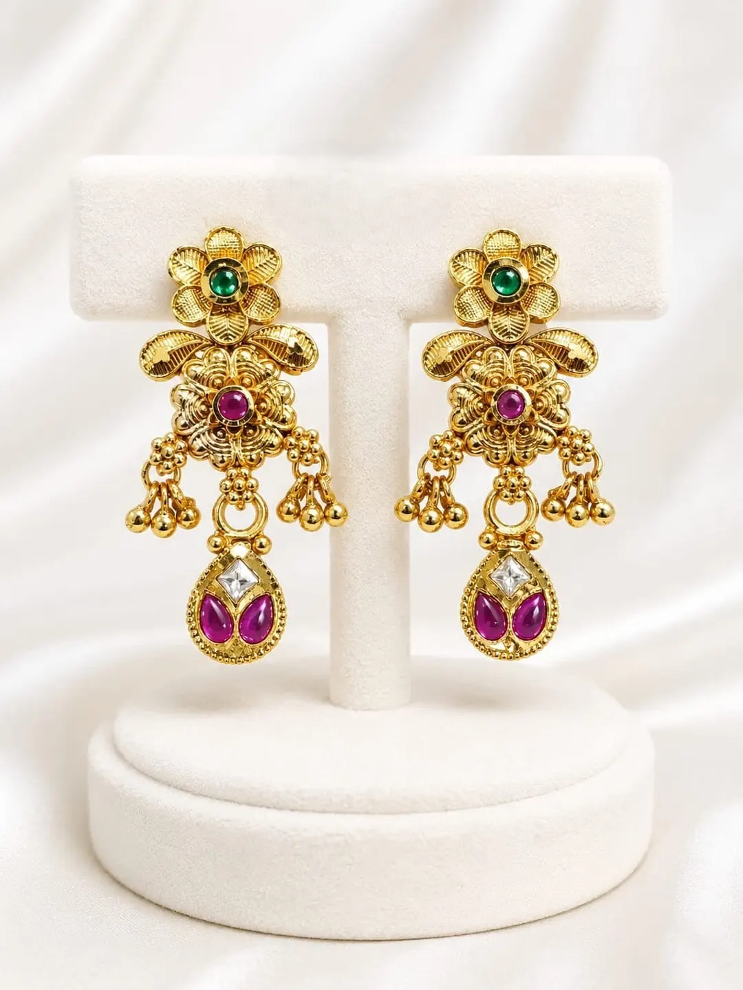 ROYAL FROG FLORAL GEMSTONE DROP EARRINGS