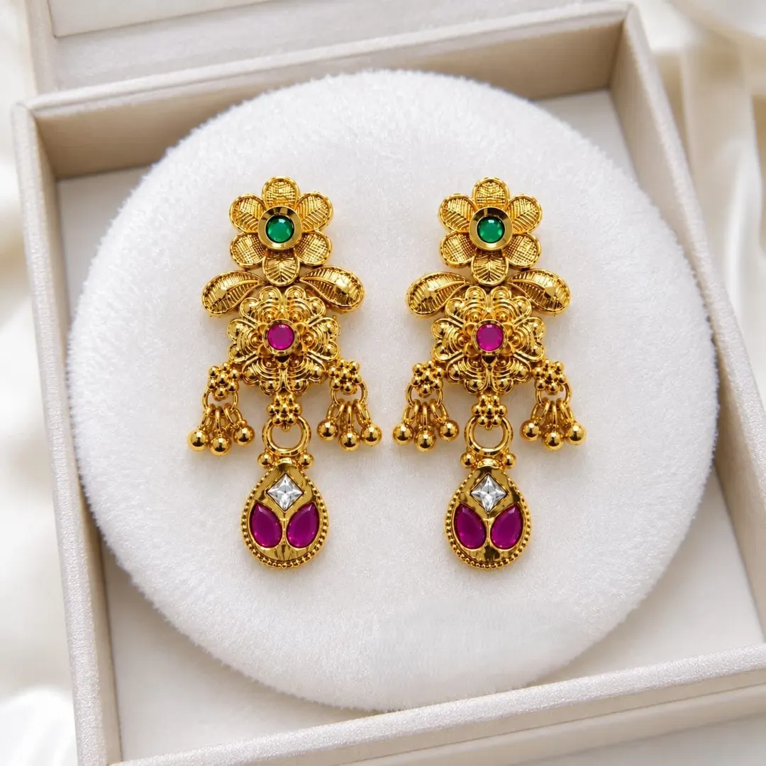 ROYAL FROG FLORAL GEMSTONE DROP EARRINGS