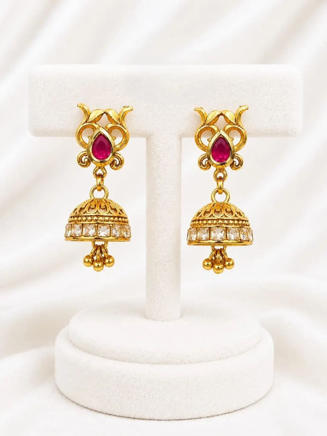 ANTIQUE GOLD RUBY FLORAL JHUM KA EARRINGS