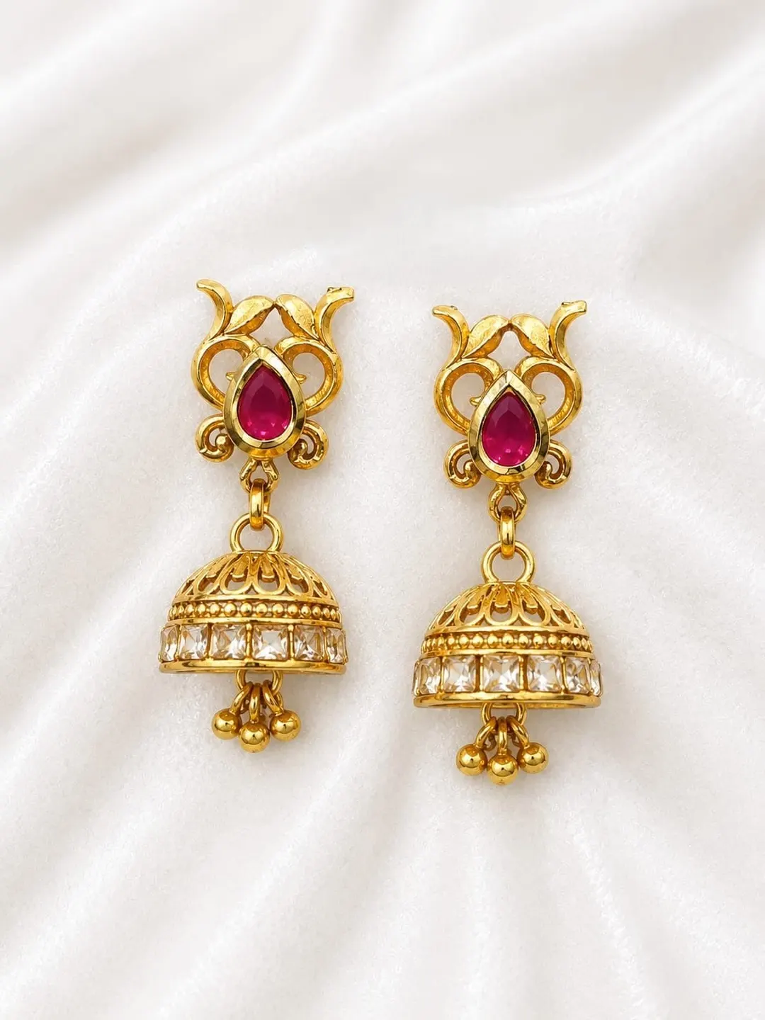 ANTIQUE GOLD RUBY FLORAL JHUM KA EARRINGS
