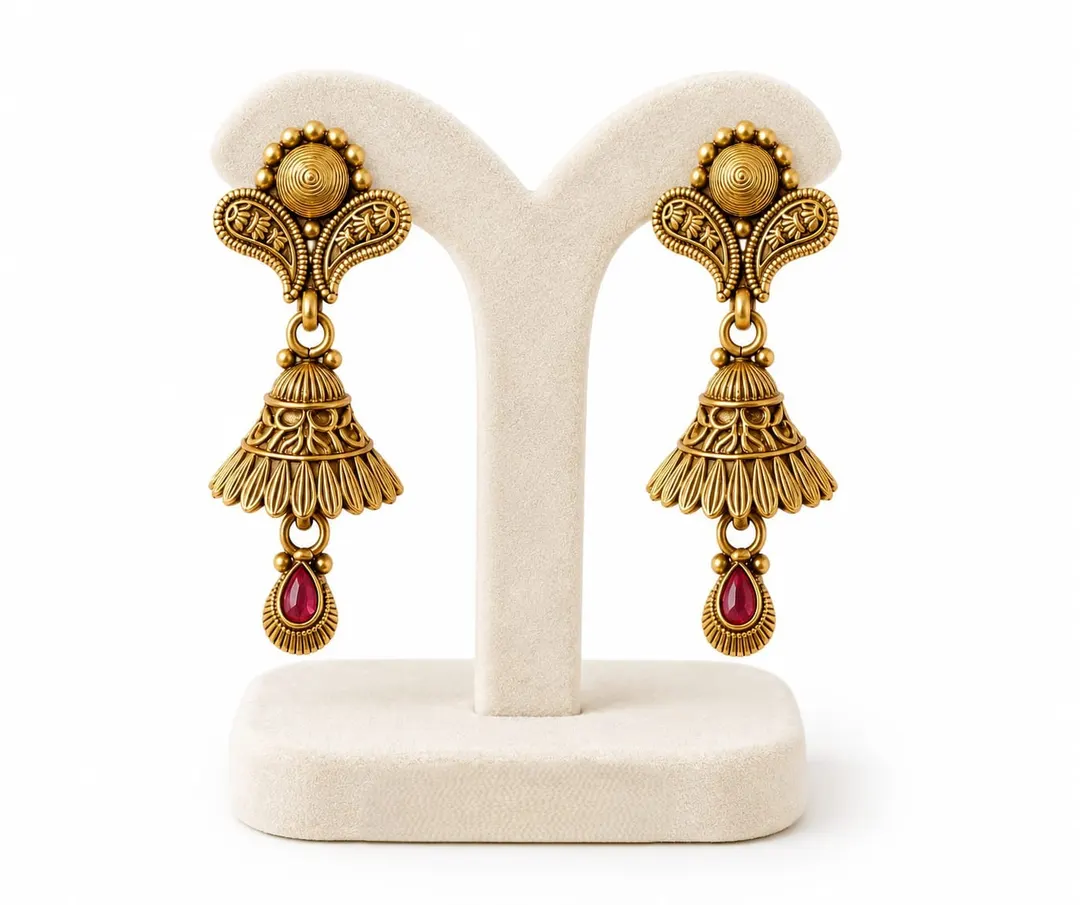 GOLD-TONE FLORAL FILIGREE PINK TEARDROP DROP 