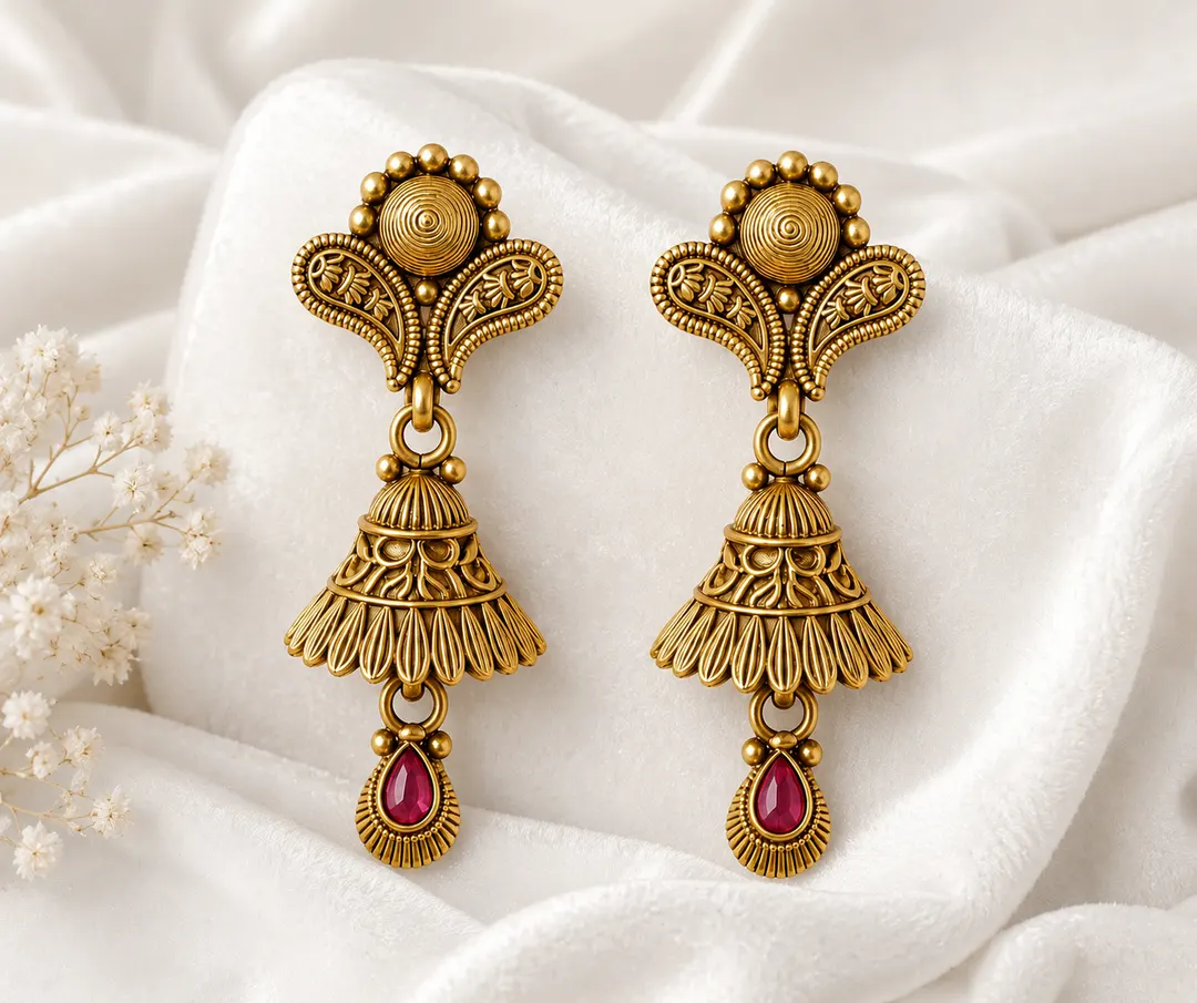 GOLD-TONE FLORAL FILIGREE PINK TEARDROP DROP 