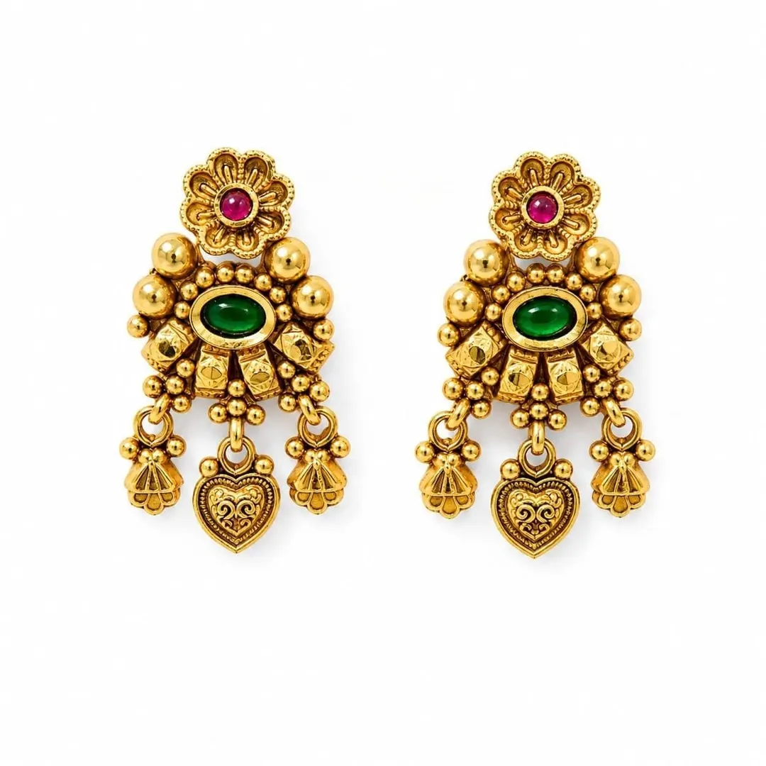 ROYAL GREEN & PINK ANTIQUE GOLD DROP