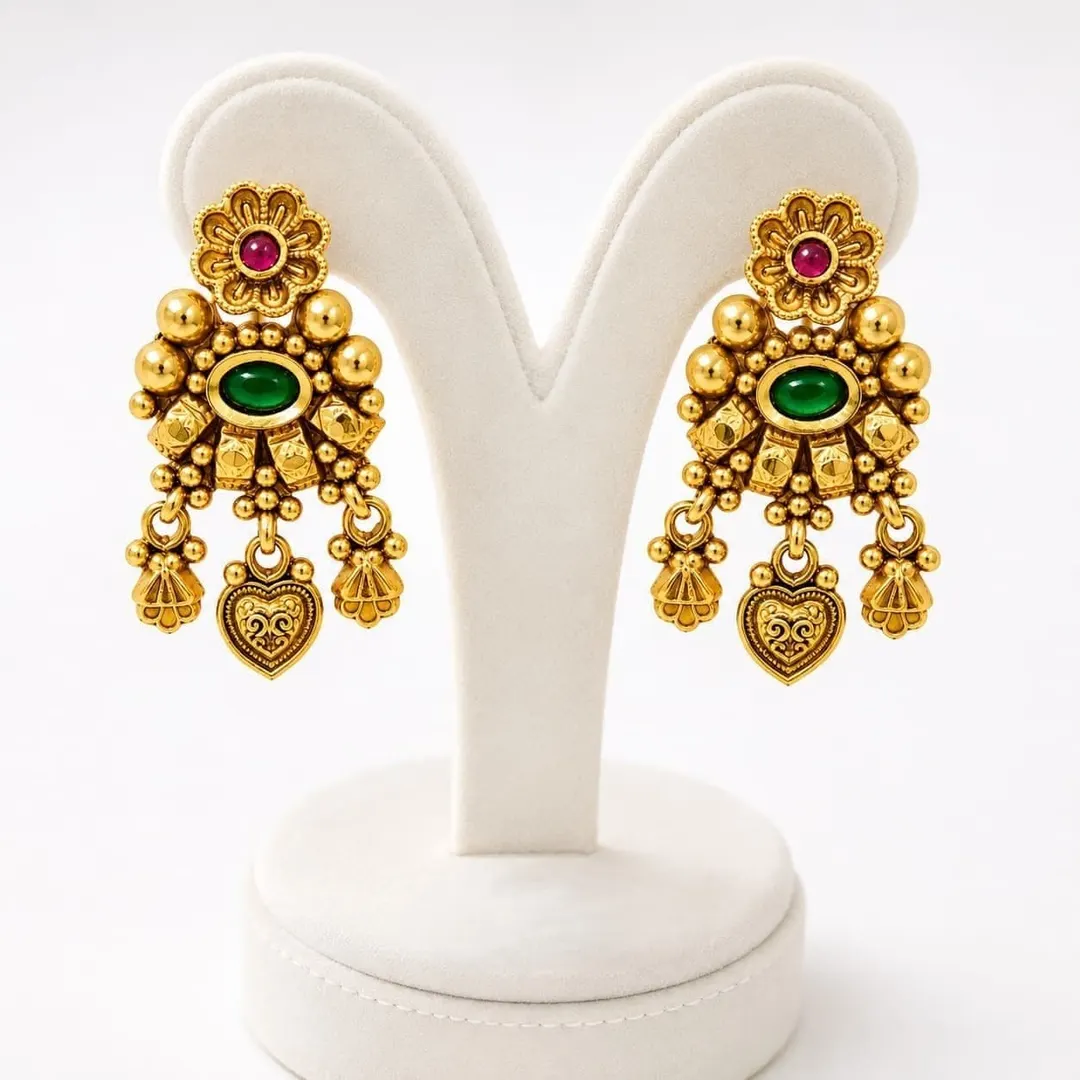 ROYAL GREEN & PINK ANTIQUE GOLD DROP 