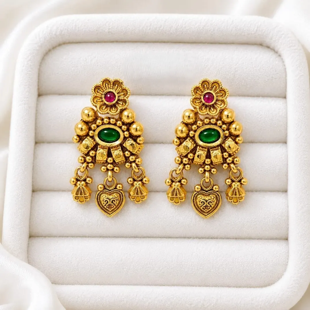 ROYAL GREEN & PINK ANTIQUE GOLD DROP 