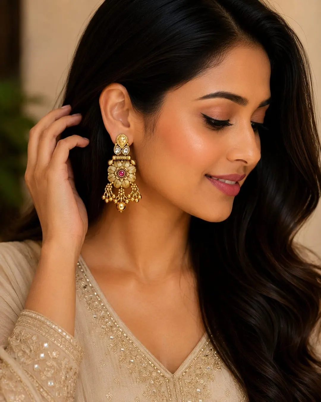 ROYAL RUBY FLORAL ANTIQUE JHUMKA 