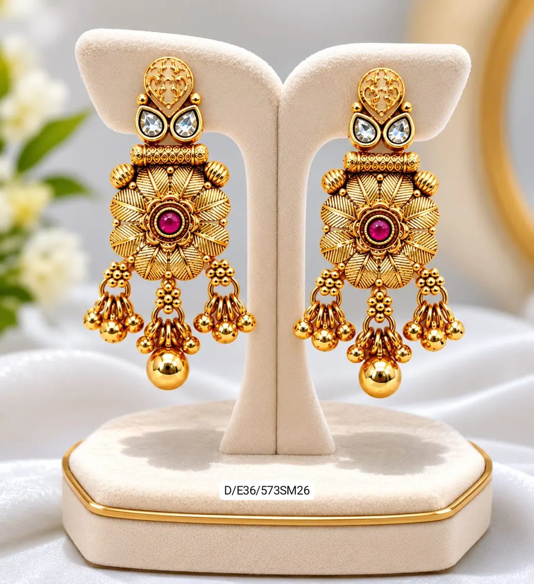 ROYAL RUBY FLORAL ANTIQUE JHUMKA 