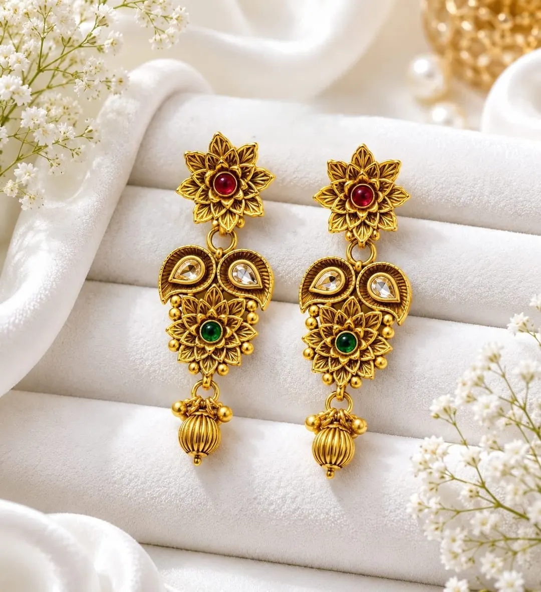TRADITIONAL GOLD TONED FLORAL JHUMKA EARRING