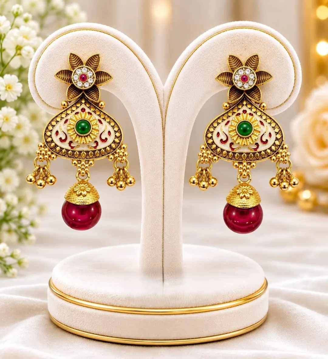 ANTIQUE GOLD TONE CHANDBALI EARRING