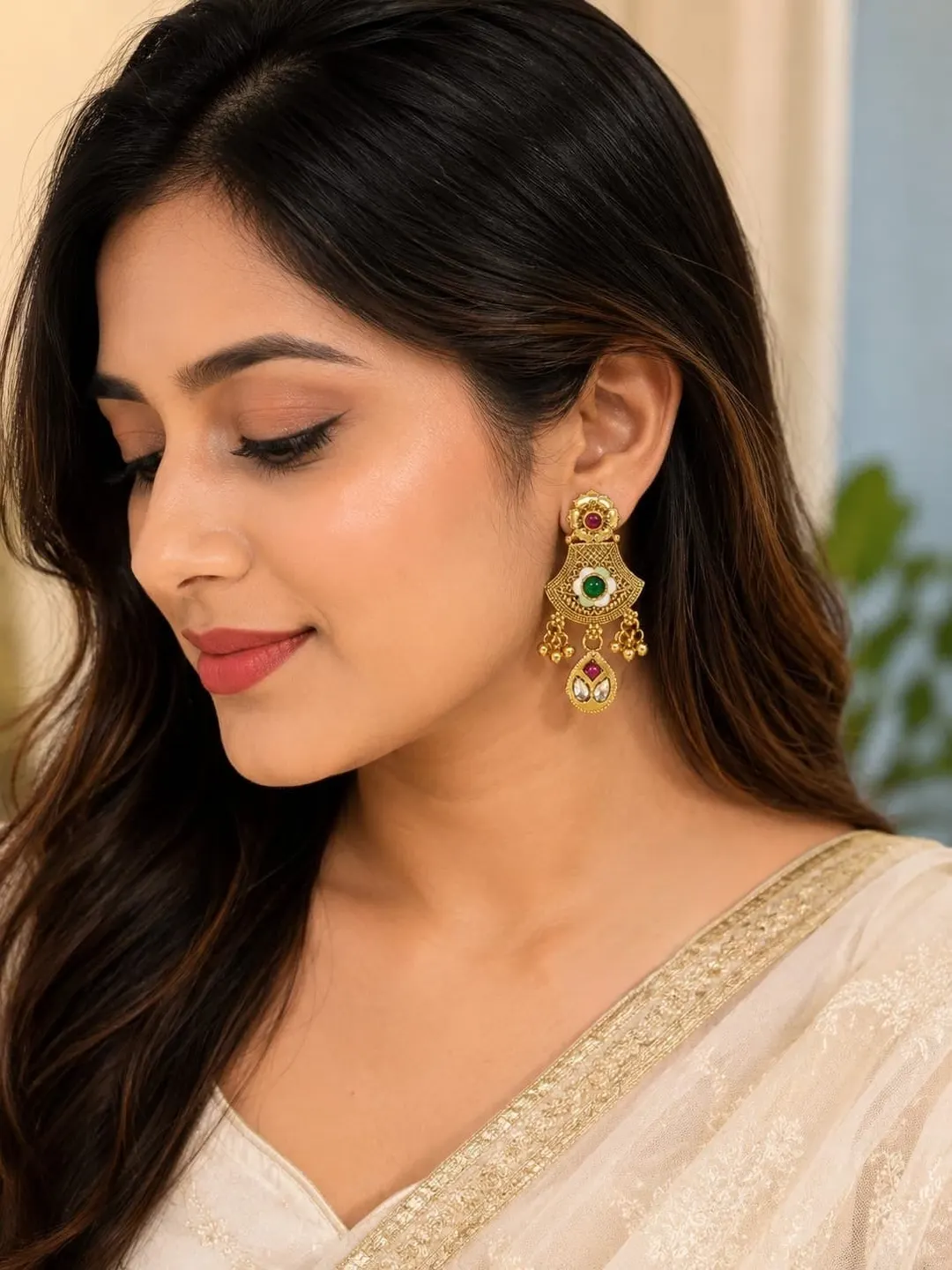 TRADITIONAL GOLD TONED CHANDELIER EARRING