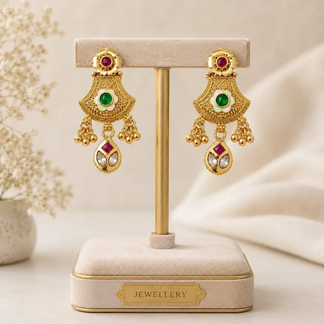 TRADITIONAL GOLD TONED CHANDELIER EARRING