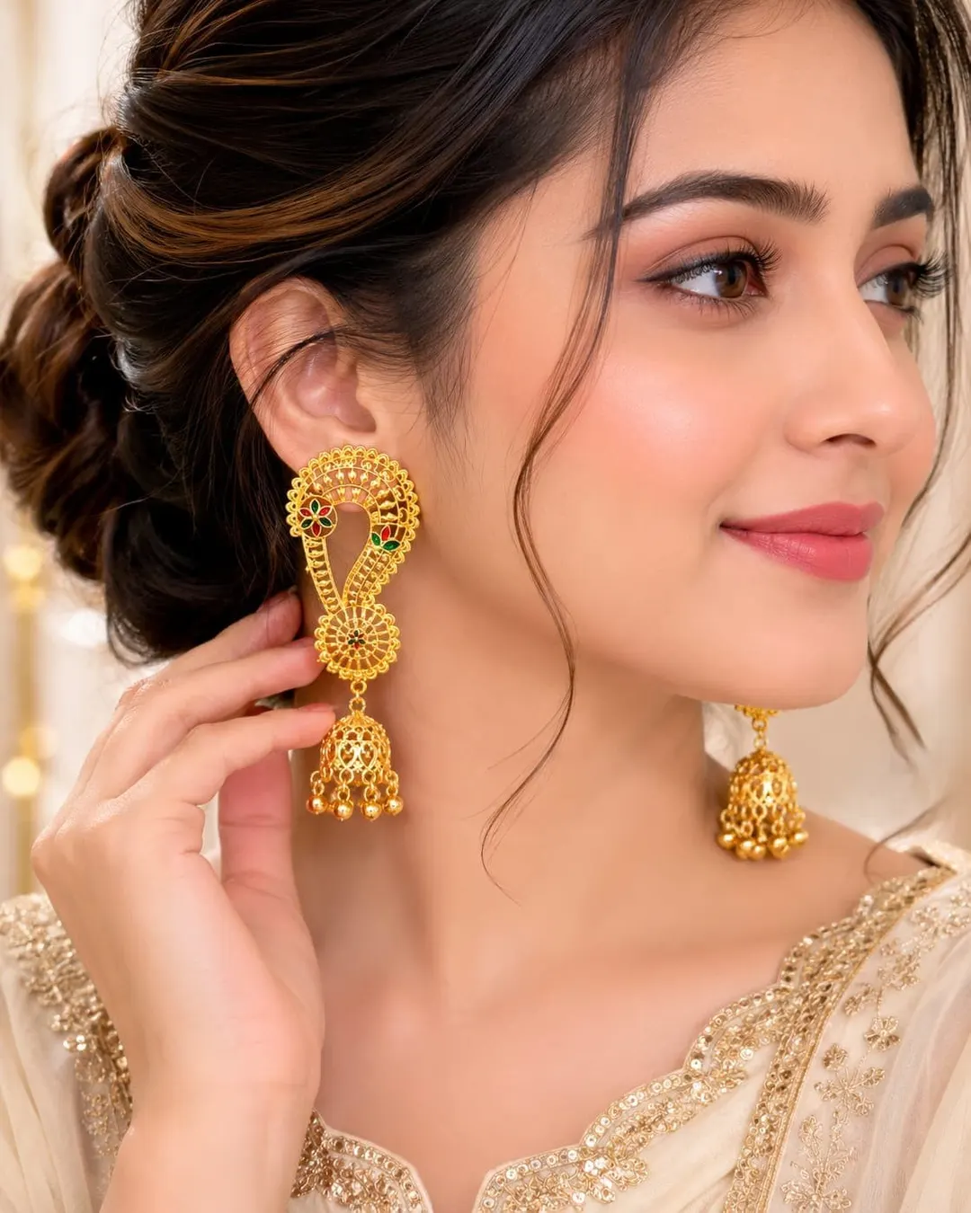 GOLD PLATED PAISLEY JHUMKA EARRING