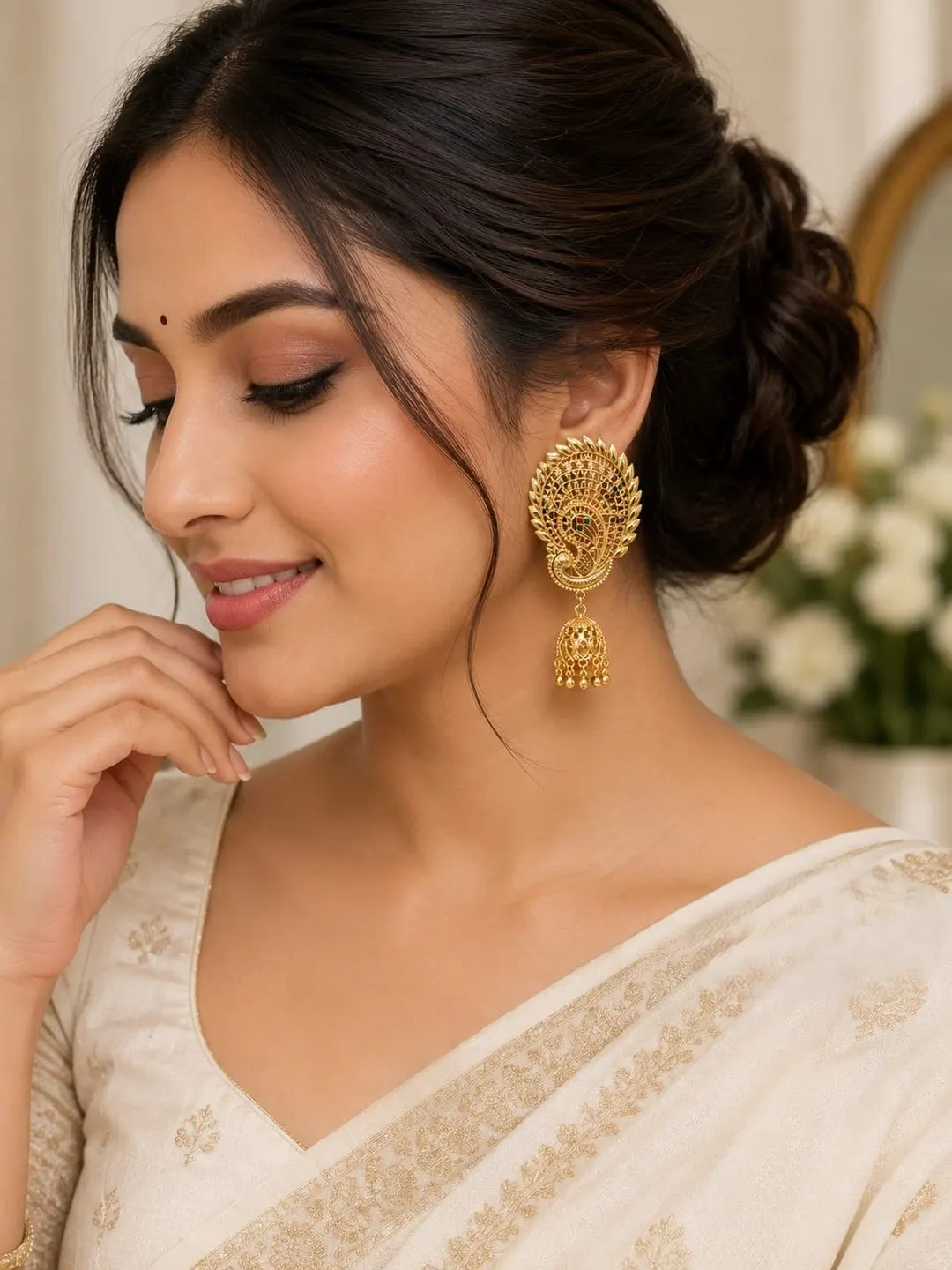 GOLD PLATED PEACOCK JHUMKA EARRING 
