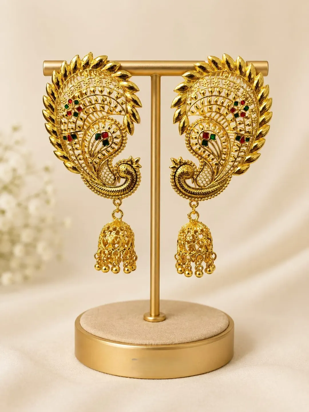 GOLD PLATED PEACOCK JHUMKA EARRING 