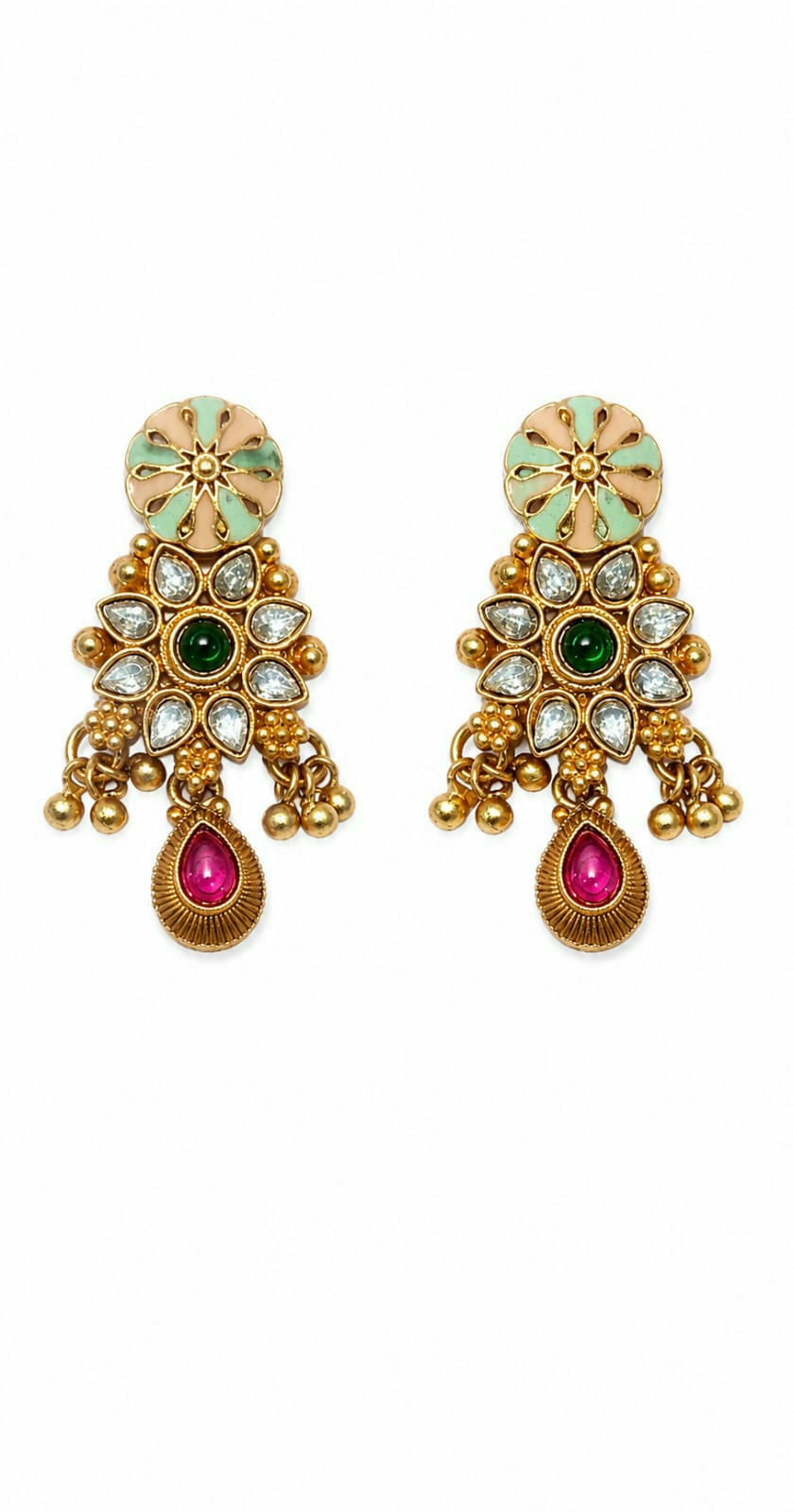 TRADITIONAL CHANDBALI AMETHYST BRASS EARRINGS