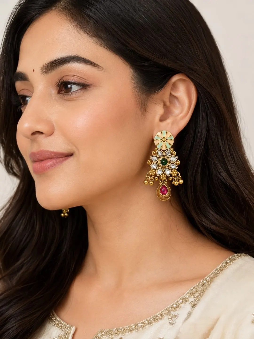 TRADITIONAL CHANDBALI  AMETHYST BRASS EARRINGS
