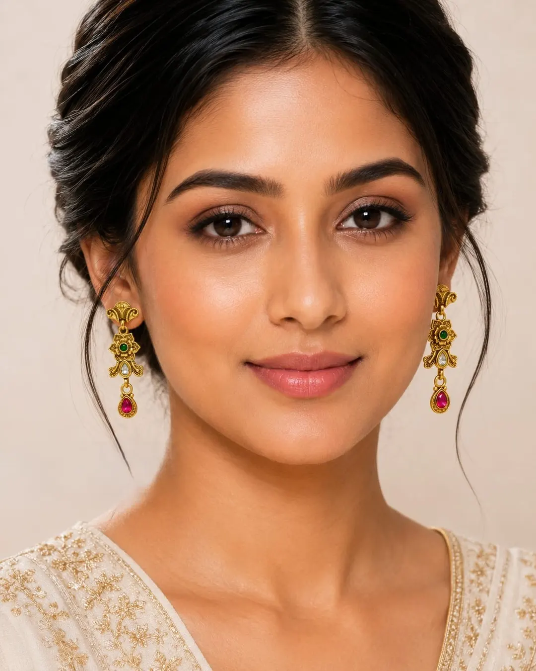 ANTIQUE GOLD TONE FLORAL DROP EARRING