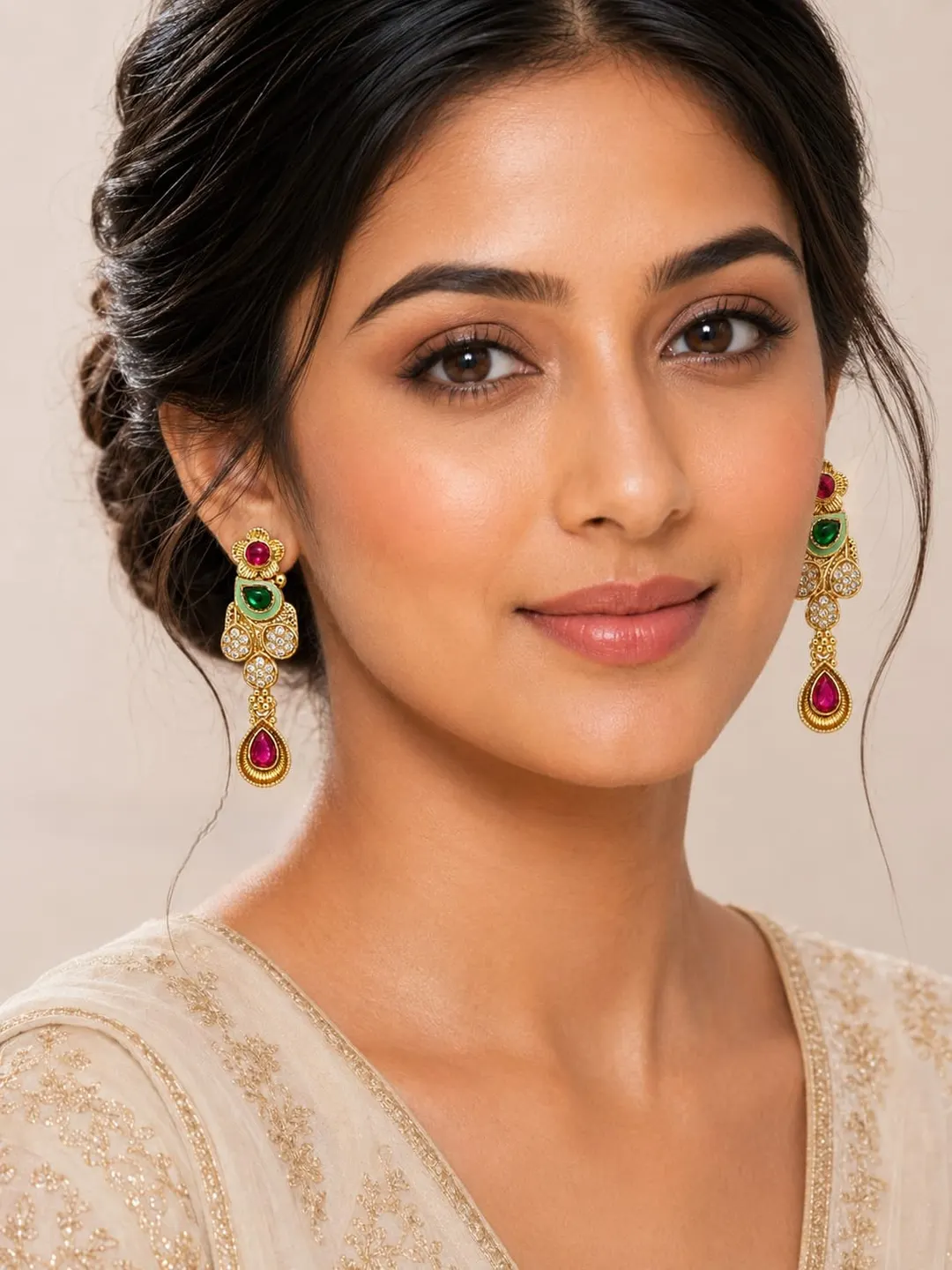 GOLD TONED FLORAL DROP EARRING