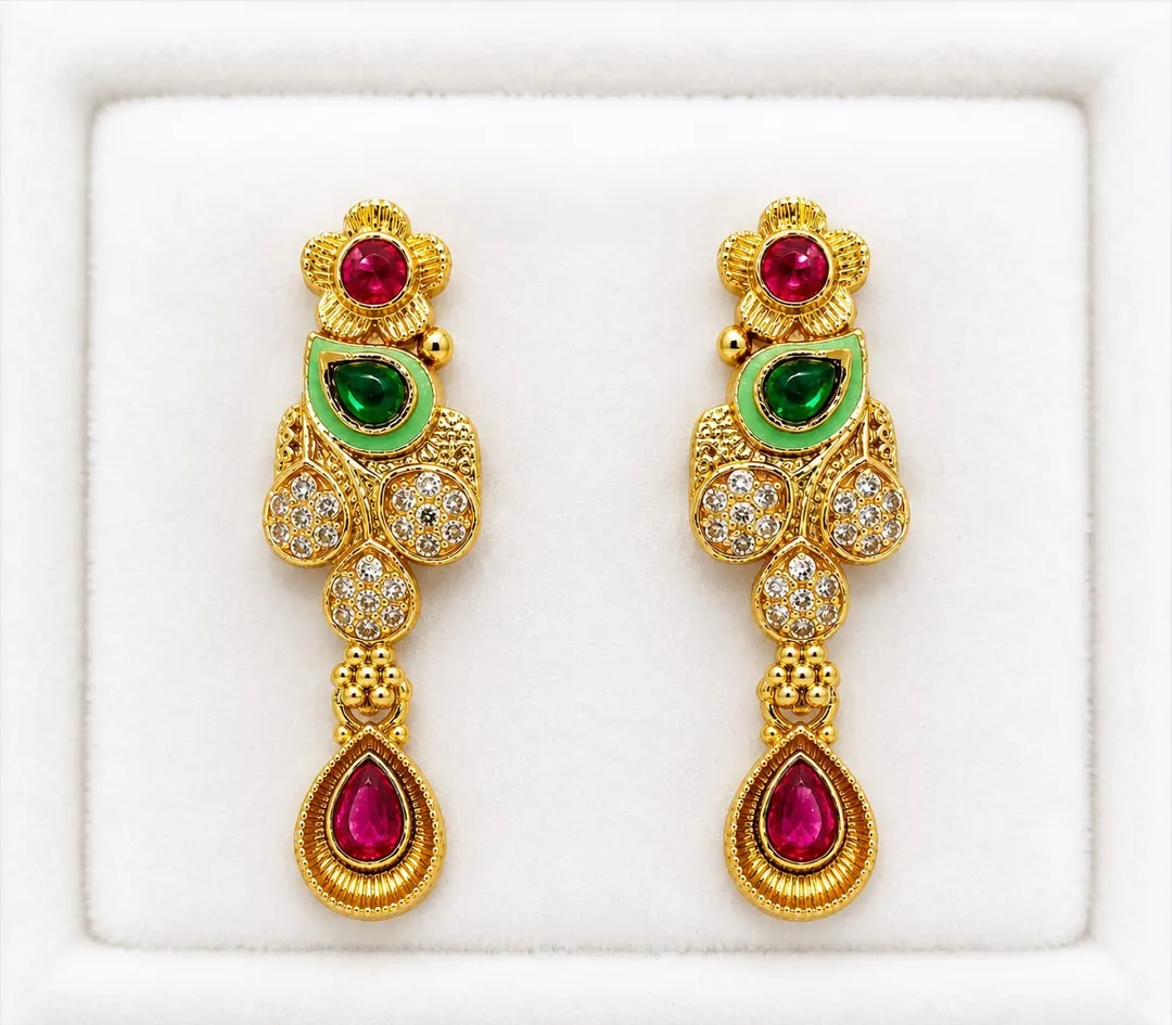 GOLD TONED FLORAL DROP EARRING