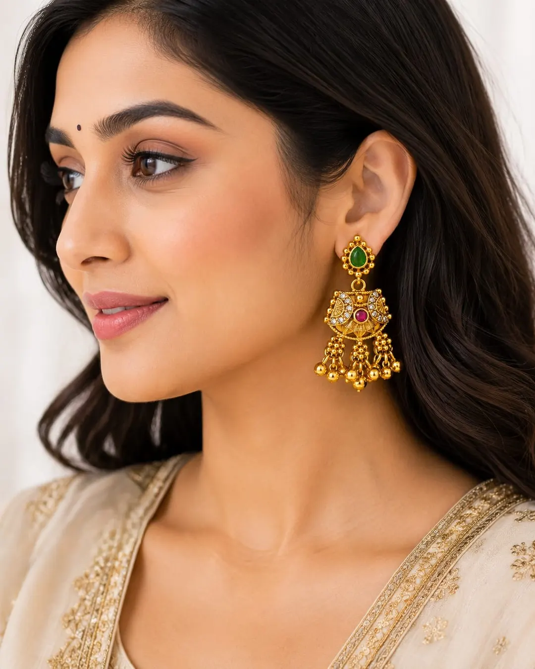 GOLD PLATED GREEN STONE JHUMKA 