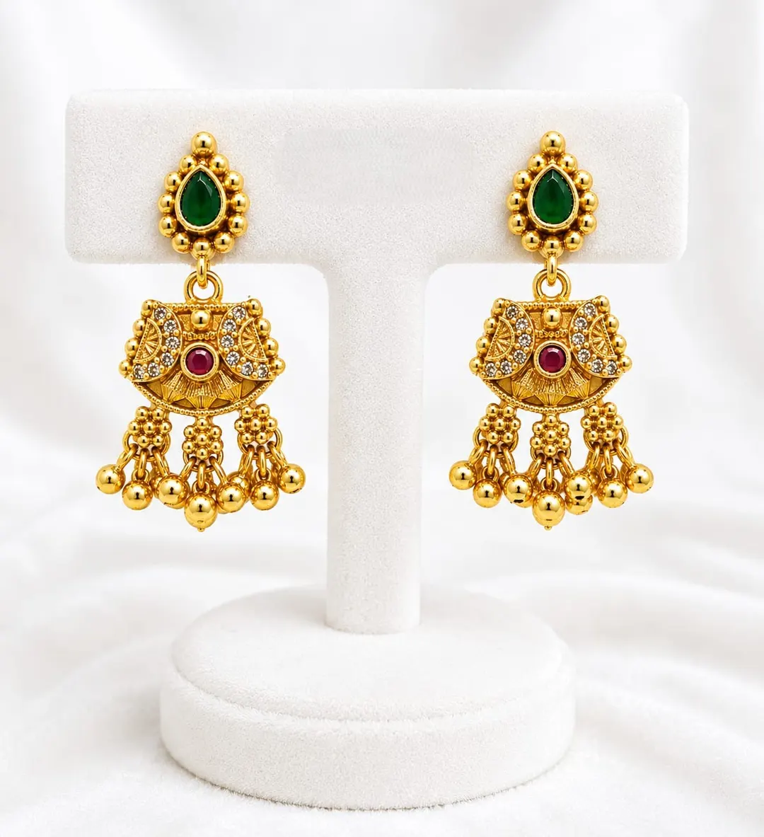 GOLD PLATED GREEN STONE JHUMKA 
