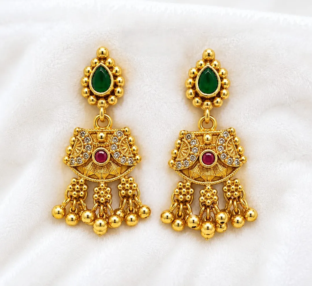 GOLD PLATED GREEN STONE JHUMKA 