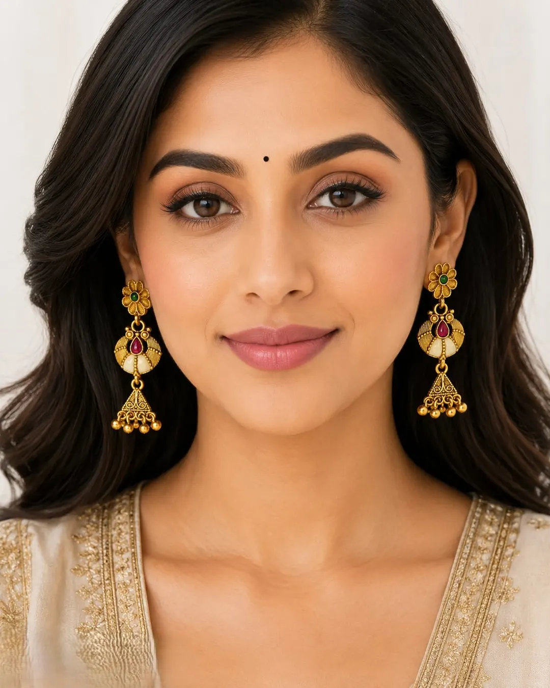 TRADITIONAL GOLD TONED FLORAL CHANDELIER DROP EARRING