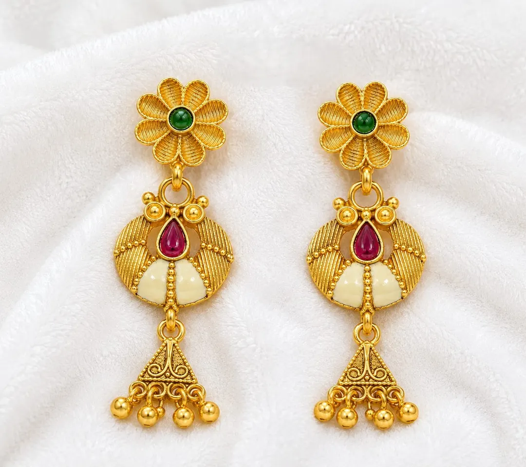 TRADITIONAL GOLD TONED FLORAL CHANDELIER DROP EARRING