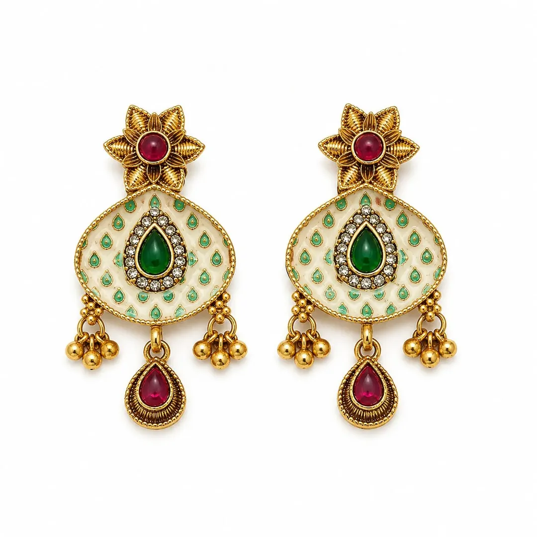 TRADITIONAL GOLD TONE MINAKARI CHANDBALI EARRING