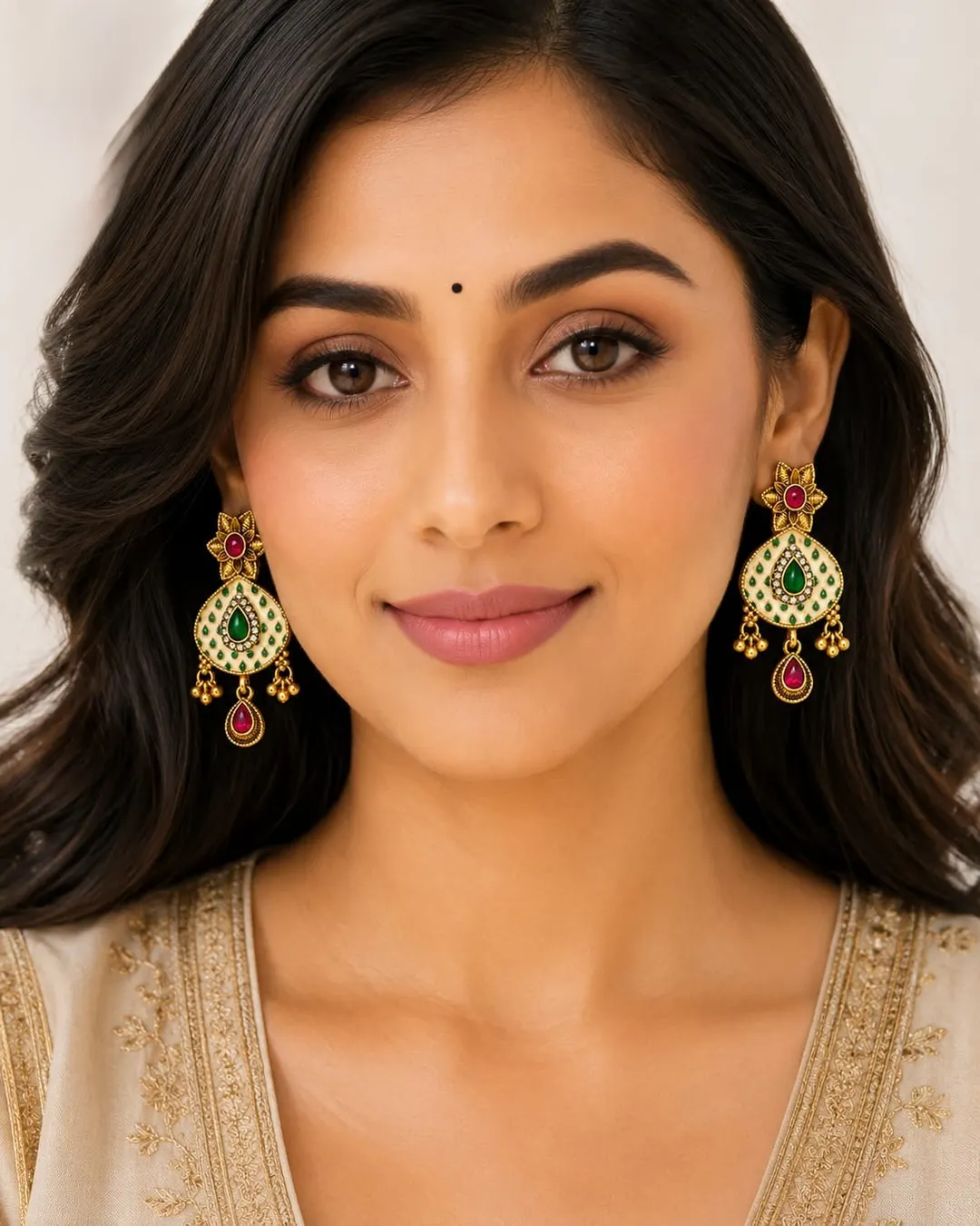 TRADITIONAL GOLD TONE MINAKARI CHANDBALI EARRING