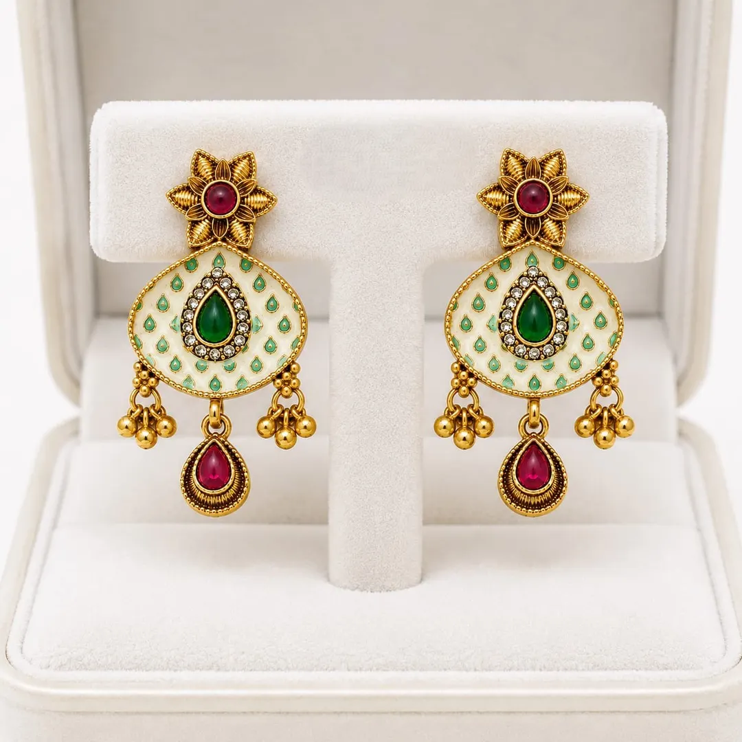 TRADITIONAL GOLD TONE MINAKARI CHANDBALI EARRING