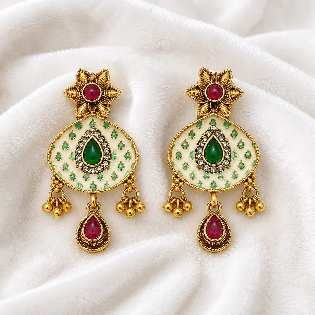 TRADITIONAL GOLD TONE MINAKARI CHANDBALI EARRING