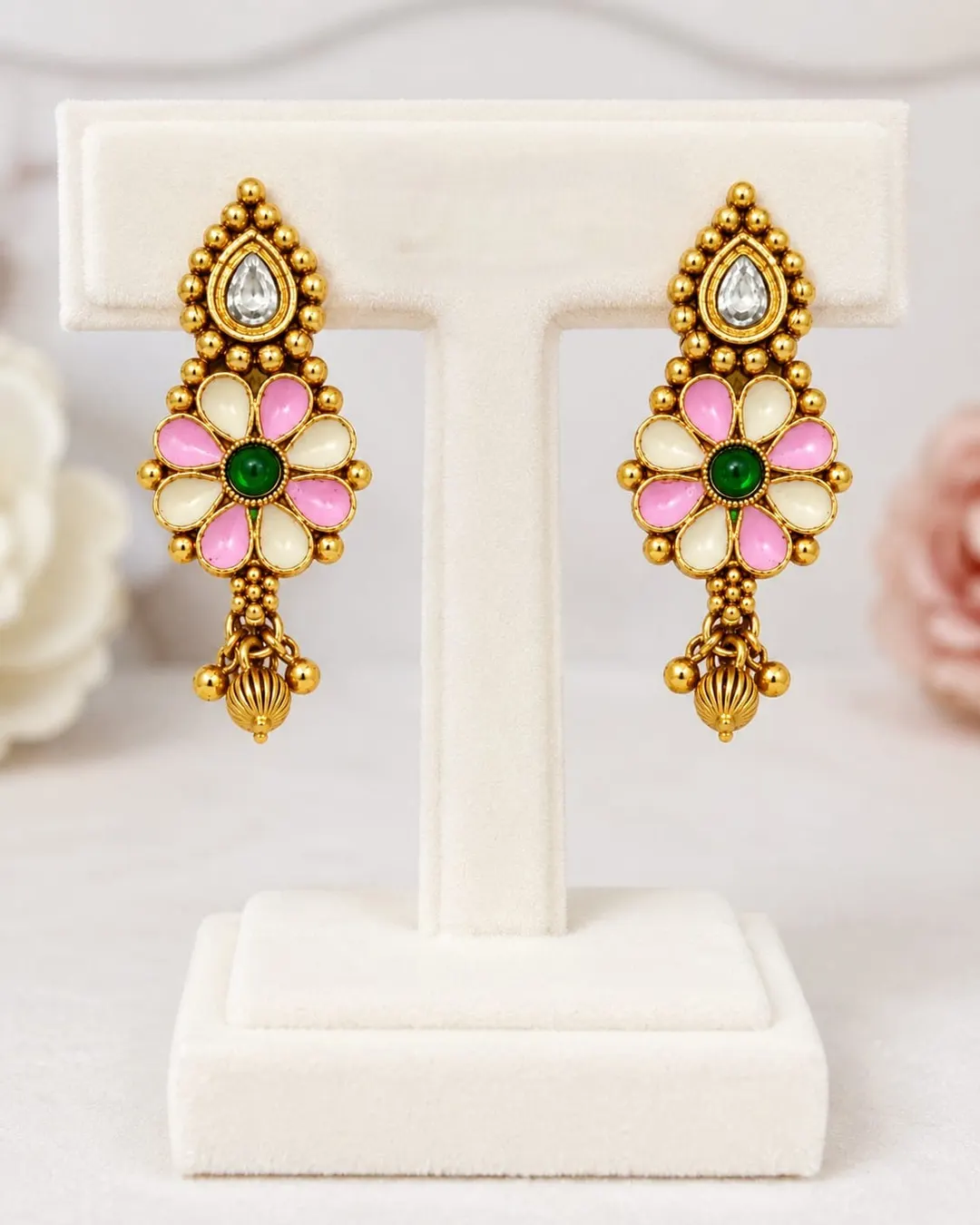 ANTIQUE GOLD FLORAL DROP EARRING