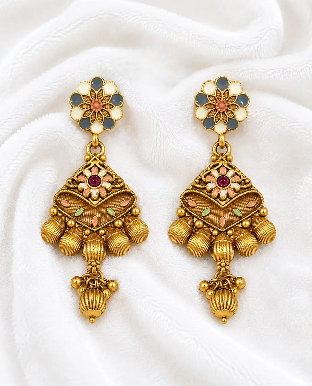 TRADITIONAL GOLD-TONED FLORAL CHANDELIER DROP EARRINGS