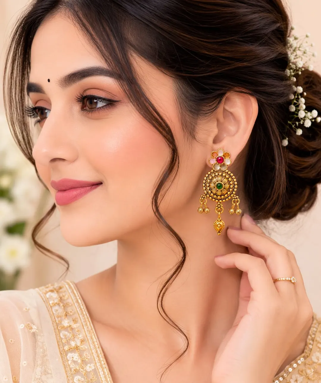 GOLD TONED TRADITIONAL CHANDELIER EARRING