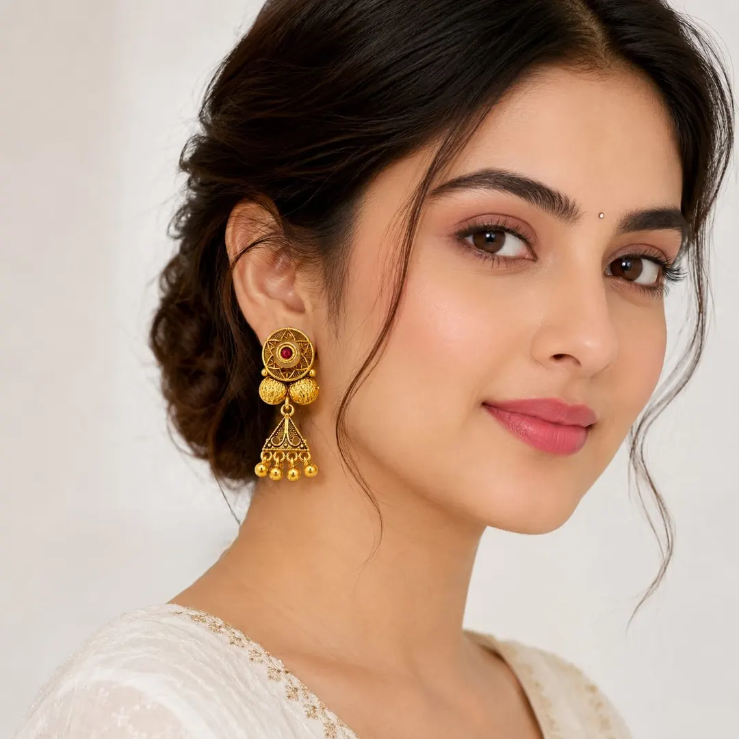 ANTIQUE GOLD TONED CHANDBALI EARRING