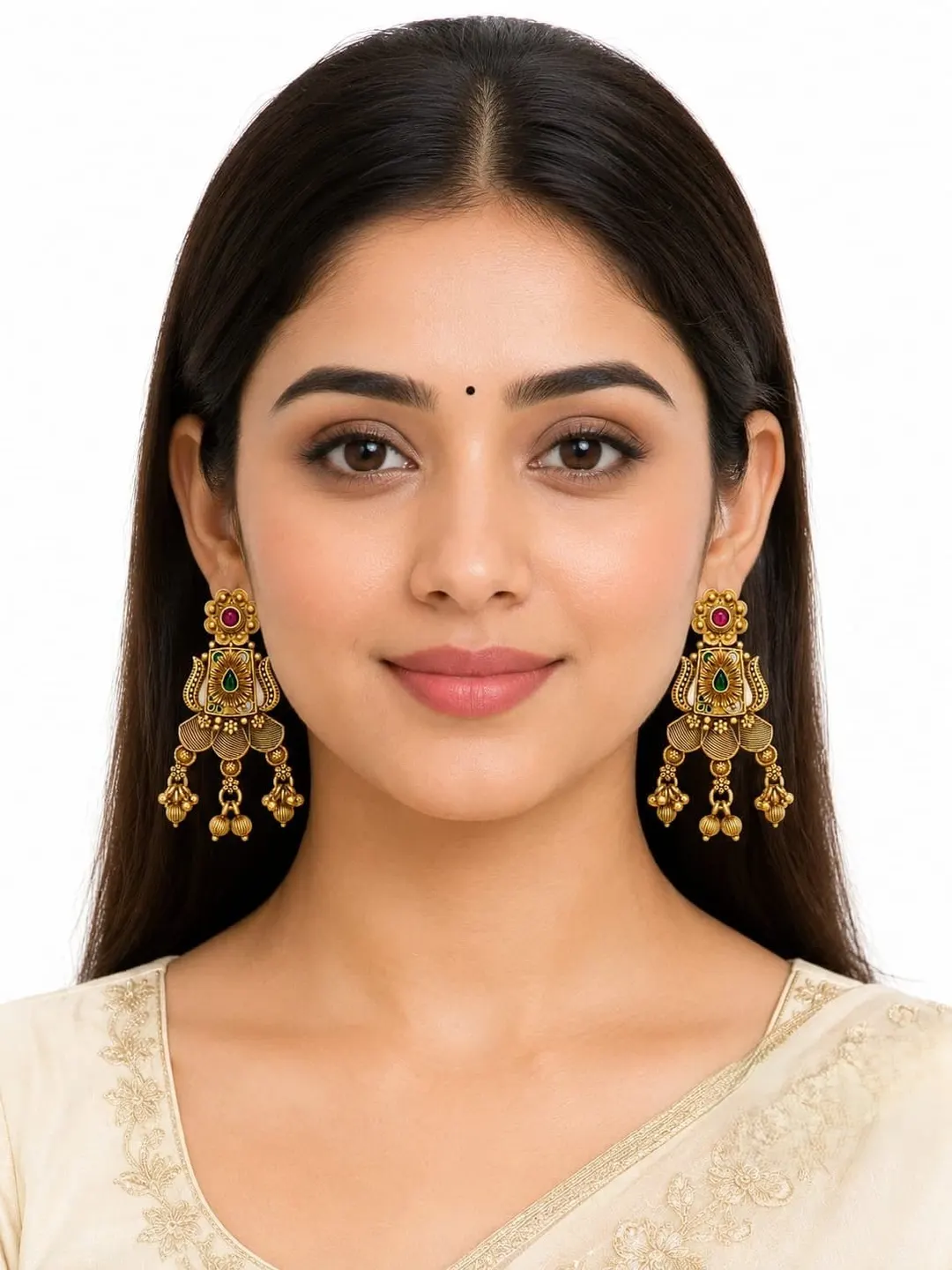 ANTIQUE GOLD TONE TRADITIONAL CHANDELIER EARRING
