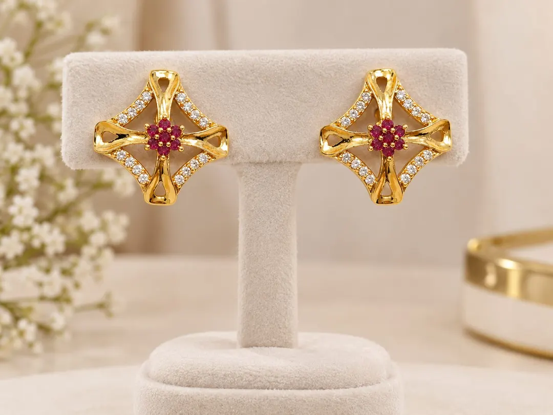 PINK AND WHITE STONE & SPARKLING CZ SQUARE DESIGN