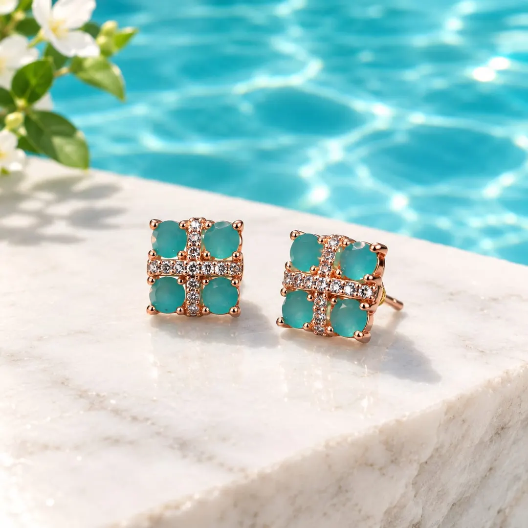 SQUARE CROSS DESIGN WITH TURQUIOSE BLUE  STONES & RHINESTONE DETAING 