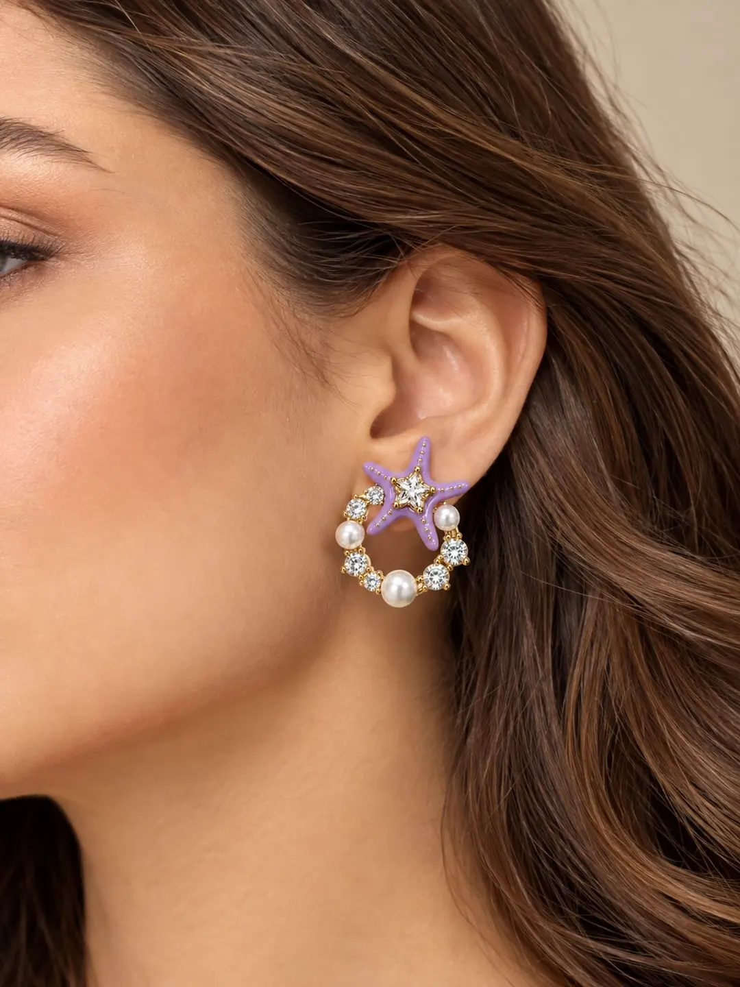 PURPLE STARFISH EARRING WITH RHINSTONE DETAILING 