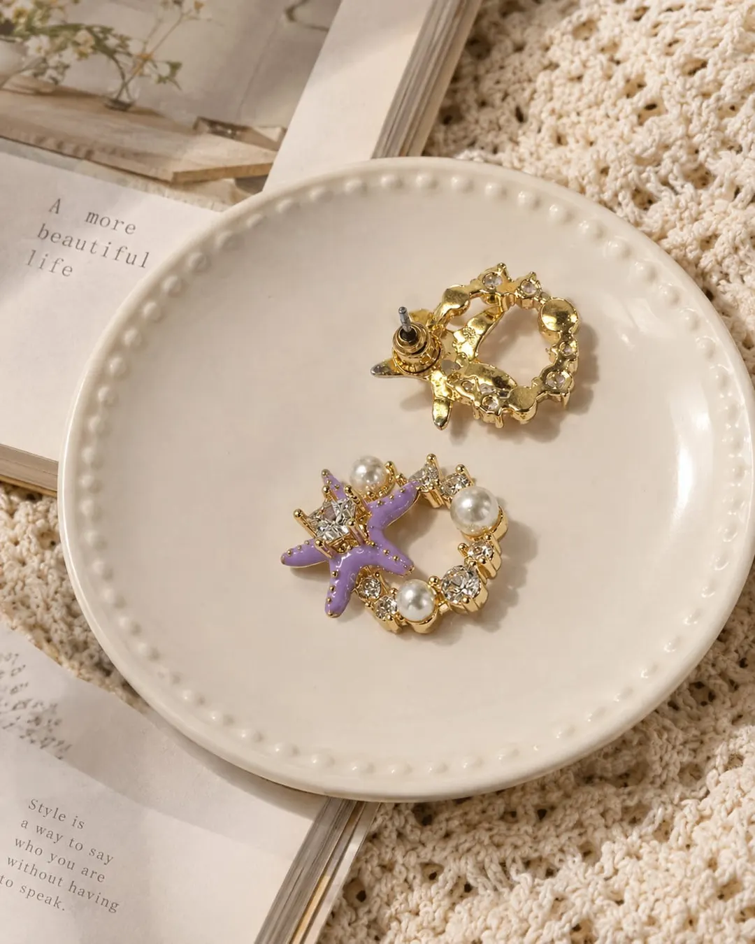 PURPLE STARFISH EARRING WITH RHINSTONE DETAILING 