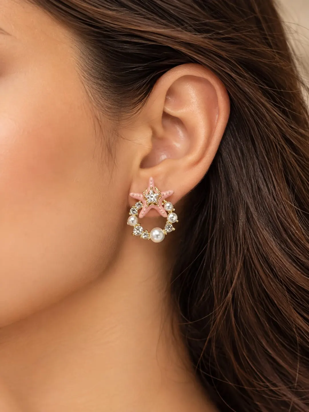 PINK STARFISH EMBELLISHED HOOP EARRING