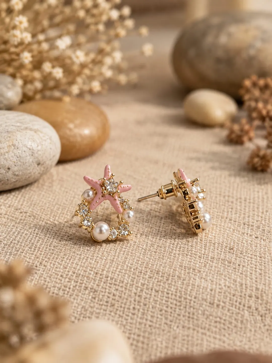 PINK STARFISH EMBELLISHED HOOP EARRING