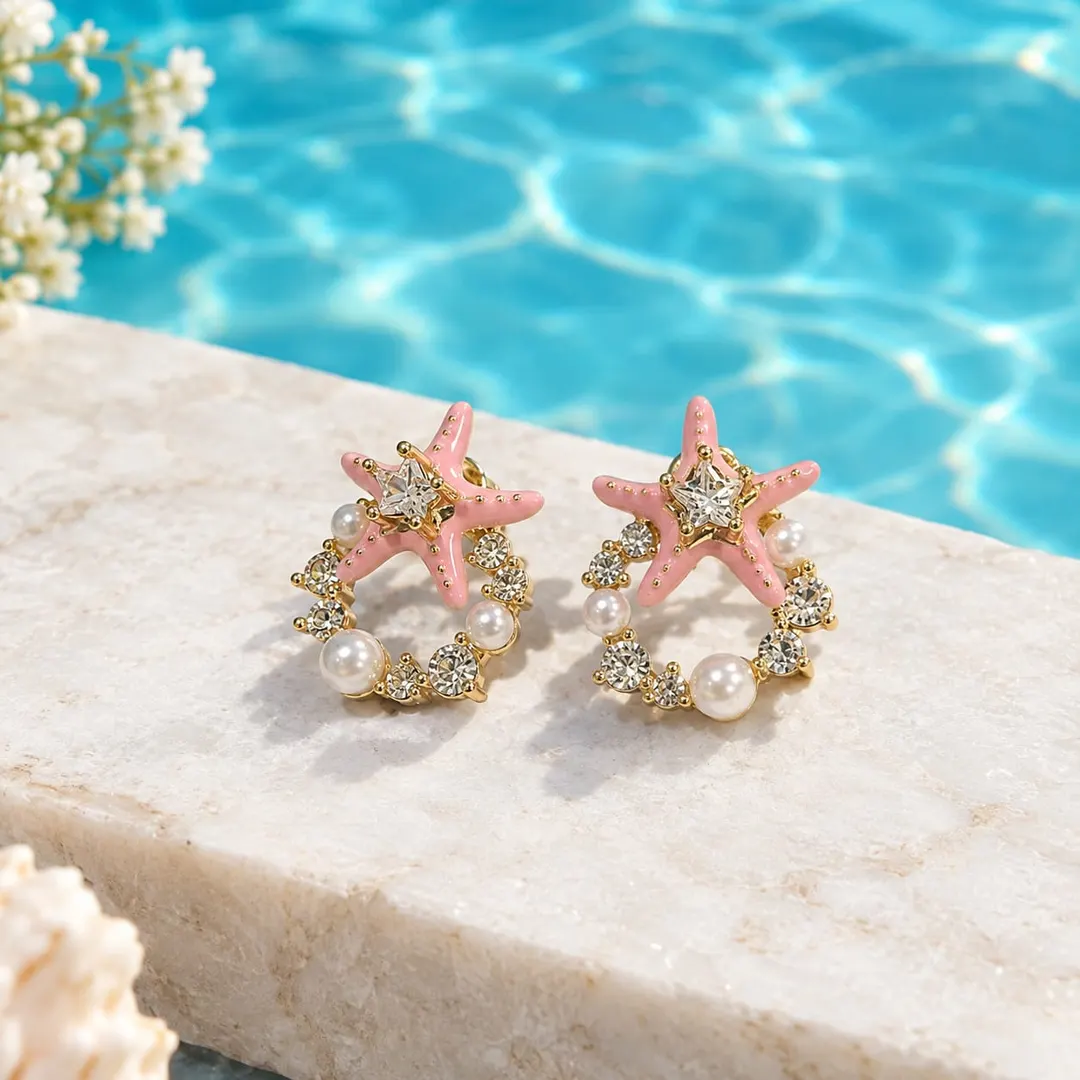 PINK STARFISH EMBELLISHED HOOP EARRING