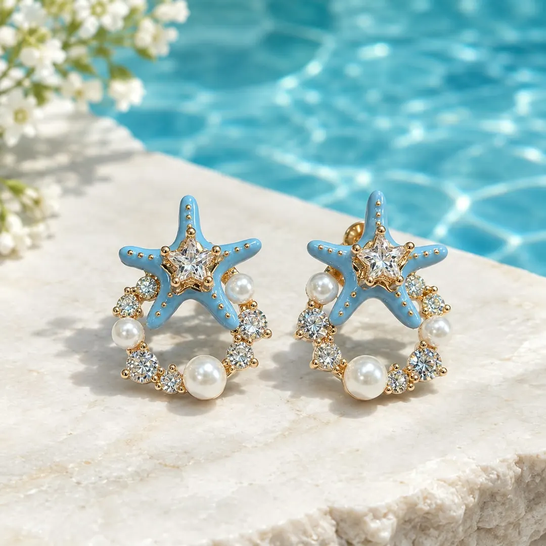 OCEAN-INSPIRED BLUE STARFISH CRYSTAL EARRING 