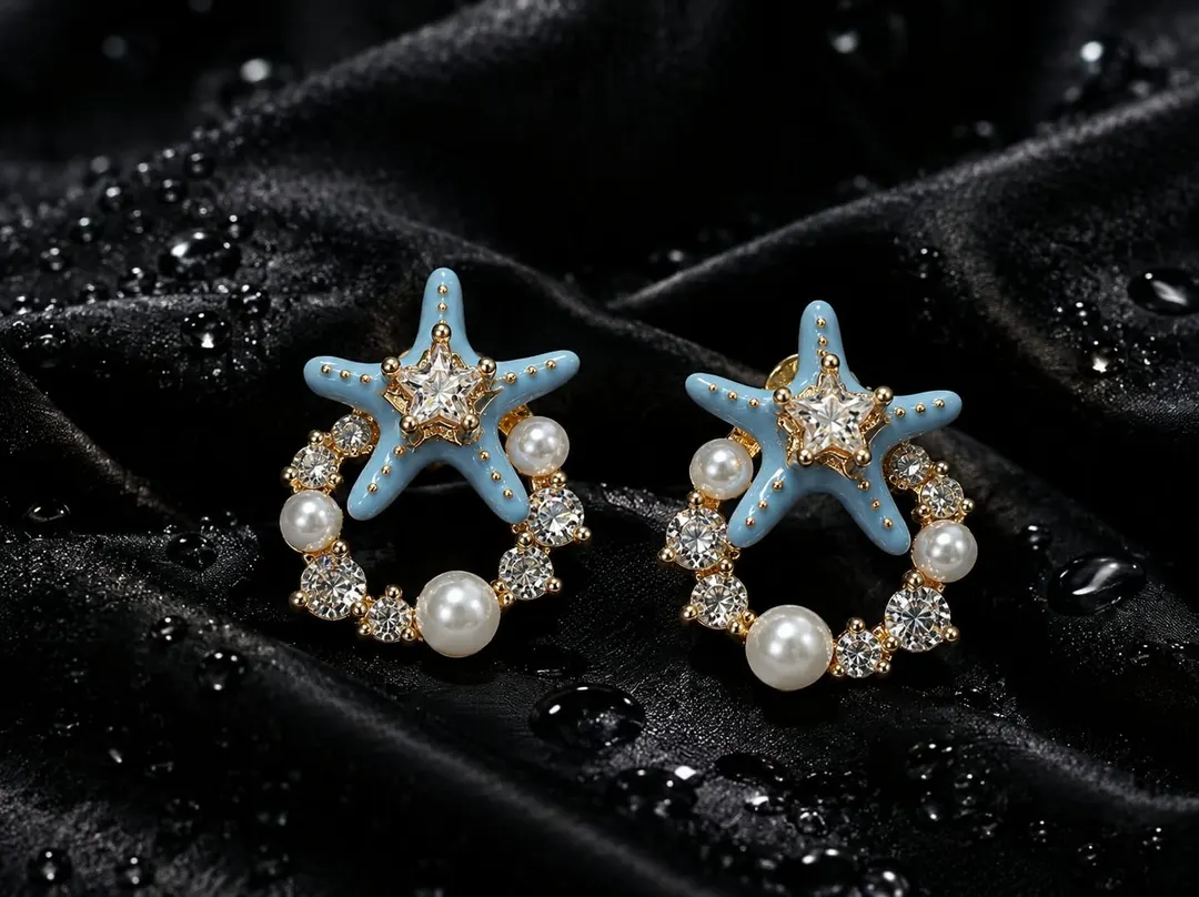 OCEAN-INSPIRED BLUE STARFISH CRYSTAL EARRING 