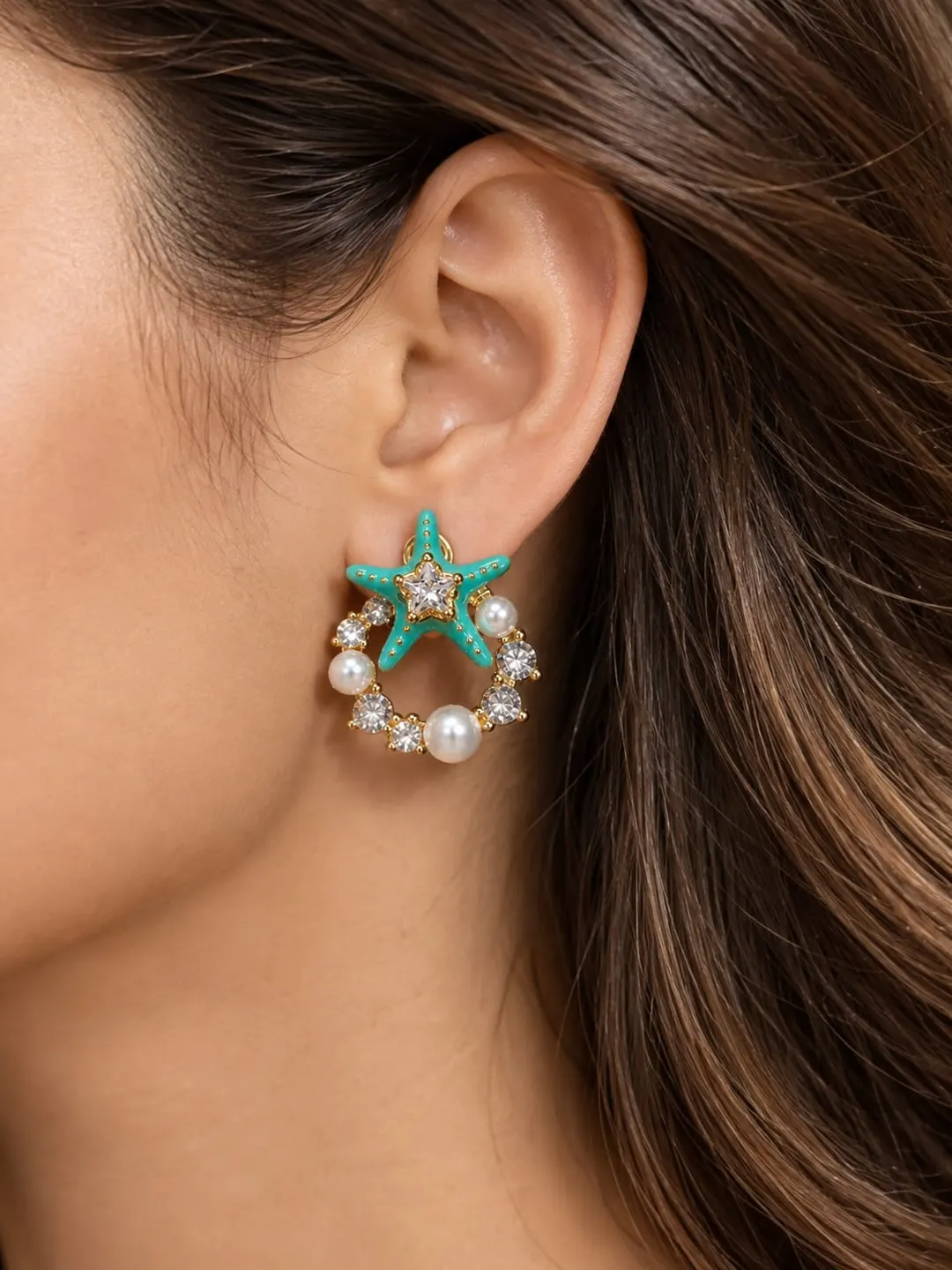 GREEN STARFISH PEARL DANGLE EARRING